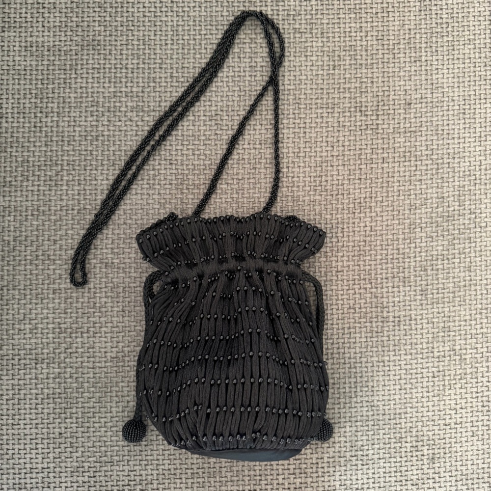 Black Beaded Mini Drawstring Pouch Bag Vanessa We… - image 2